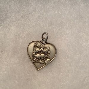 Official Disney sterling silver retro Mickey & Minnie heart pendant charm